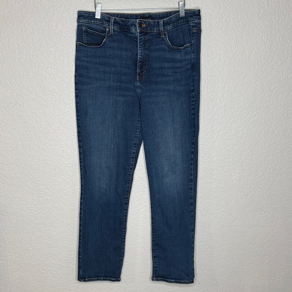 Talbots High Rise Straight Leg Curvy Sz 14 Dark Wash Normcore Staple Capsule - Picture 2 of 6